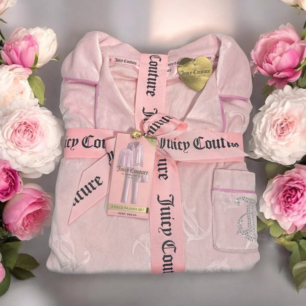 Juicy Couture Pink Top, Pants, Shorts 3 Pc PJ Sleepwear Gift Set Sz XL